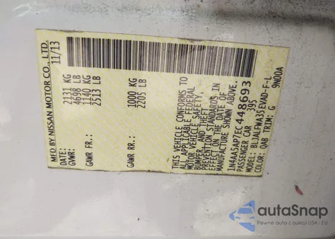 2014 Nissan Maxima 3.5 Sv z USA, uszkodzony, nr VIN 1N4AA5AP7EC448693